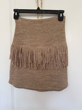Riller & Fount Fringed Knit Mini Skirt in Taupe